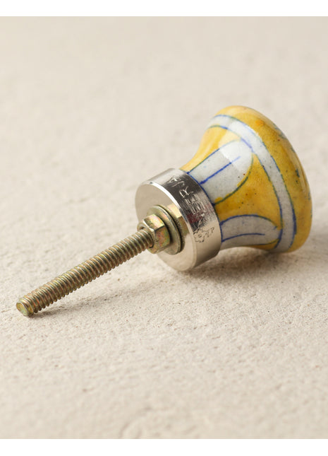 Handmade White And Blue Flower On Yellow Base Dresser Cabinet Knob