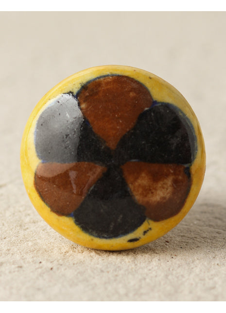 Handmade Brown And Black Pinwheel Blue Pottery Door Knob