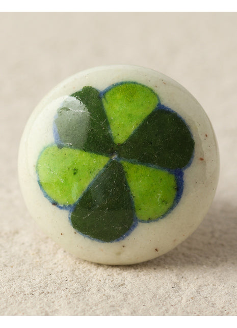 Handmade Green Pinwheel Blue Pottery Dresser Cabinet Knob