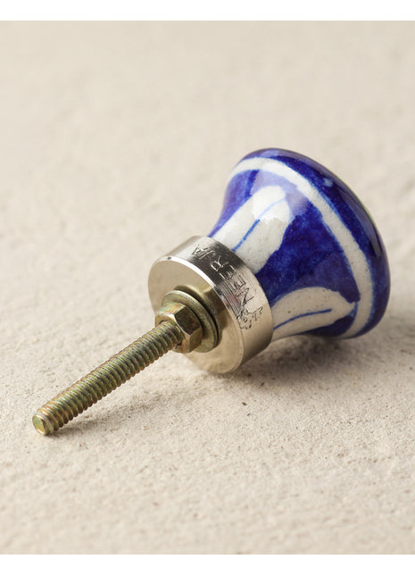 Designer Blue Ceramic Blue Pottery Knob With Green Flower