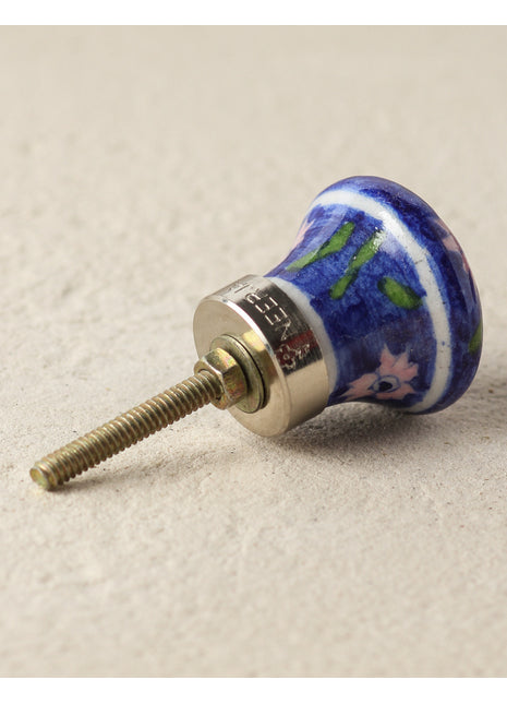 Pink Flower On Blue Base Ceramic Blue Pottery Kitchen Cabinet Knob