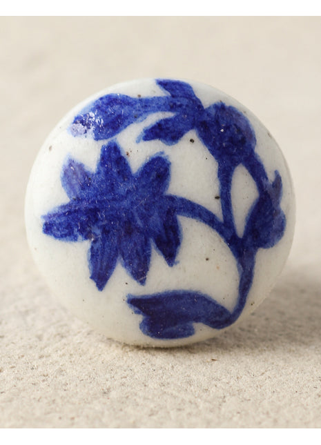Handmade White Dresser Cabinet Knob With Blue Print