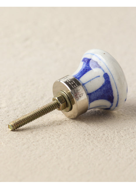 Handmade White Dresser Cabinet Knob With Blue Print