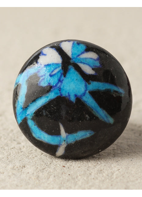 Elegant Black Ceramic Kitchen Cabinet Knob With Turquoise Design