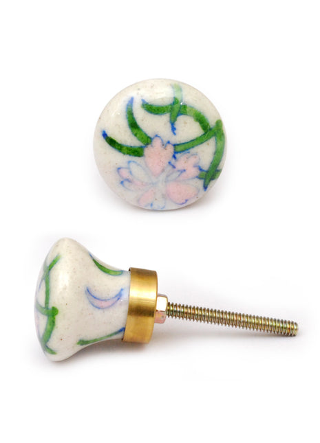 Well Designed Pink Flower On White Ceramic Dresser Cabinet Knob