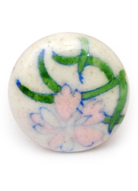 Well Designed Pink Flower On White Ceramic Dresser Cabinet Knob