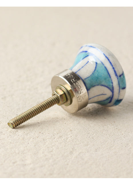 Zigzag White And Turquoise Ceramic Blue Pottery Drawer Knob