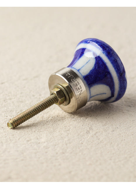 Blue Ceramic Blue Pottery Dresser Cabinet Knob With Multicolor Print