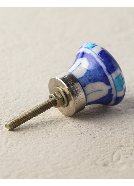 Antique Blue Ceramic Blue Pottery Door Knob With White And Turquoise Print