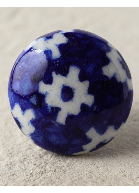 Antique Blue Ceramic Blue Pottery Door Knob With White Print