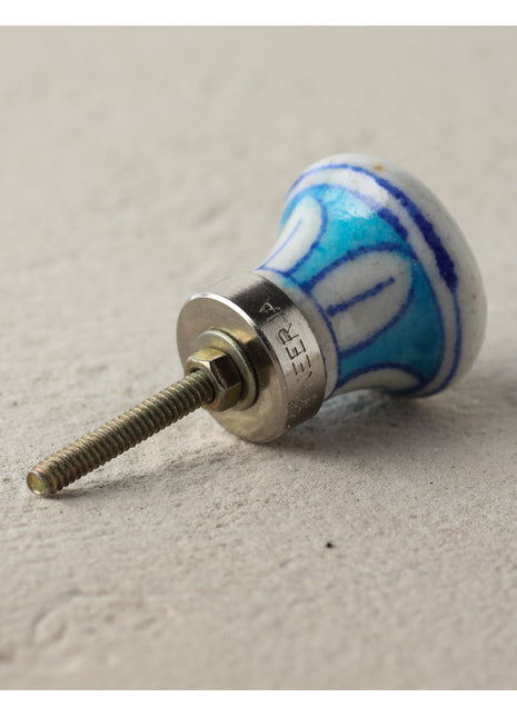 White Base Ceramic Blue Pottery Knob With Hand Painted Bird