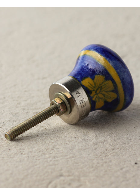 Blue Ceramic Blue Pottery Drawer Knob With Yellow Flower
