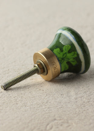 Handmade Light Green Flower On Green Ceramic Blue Pottery Door Knob