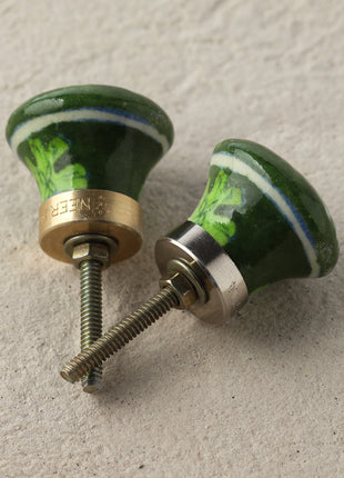 Handmade Light Green Flower On Green Ceramic Blue Pottery Door Knob