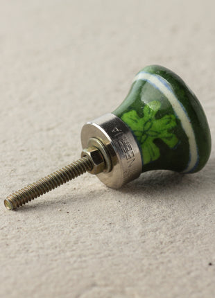 Handmade Light Green Flower On Green Ceramic Blue Pottery Door Knob