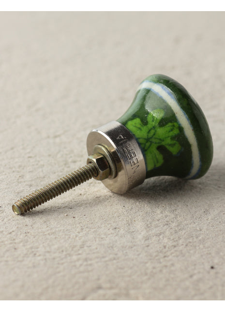 Handmade Light Green Flower On Green Ceramic Blue Pottery Door Knob