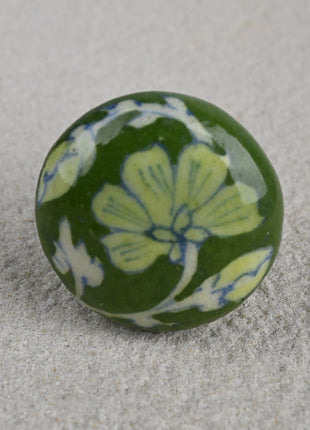 Handmade Light Green Flower On Green Ceramic Blue Pottery Door Knob