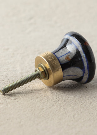 Stylish Turquoise Flower On Black Ceramic Kitchen Cabinet Knob