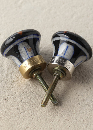 Stylish Turquoise Flower On Black Ceramic Kitchen Cabinet Knob