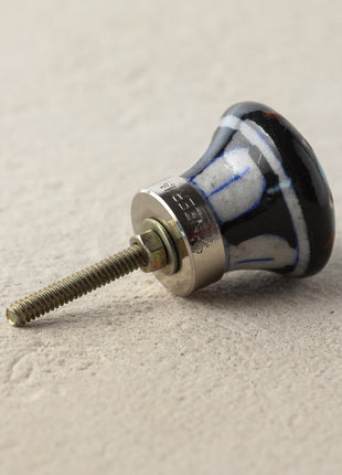 Stylish Turquoise Flower On Black Ceramic Kitchen Cabinet Knob