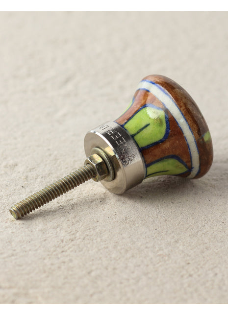 Stylish White Flower On Brown Ceramic Dresser Cabinet Knob