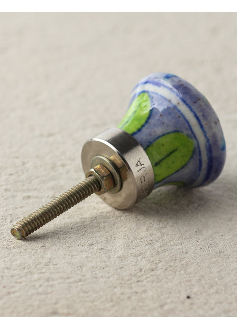 Green Flower On Purple Ceramic Blue Pottery Kitchen Cabinet Knob
