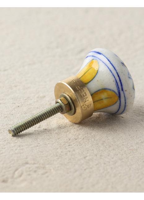 Vintage Yellow Flower On White Ceramic Kitchen Cabinet Knob