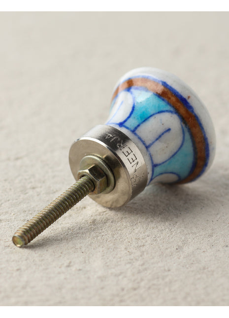 Stylish White Round Ceramic Blue Pottery Drawer Knob With Multicolor Petals