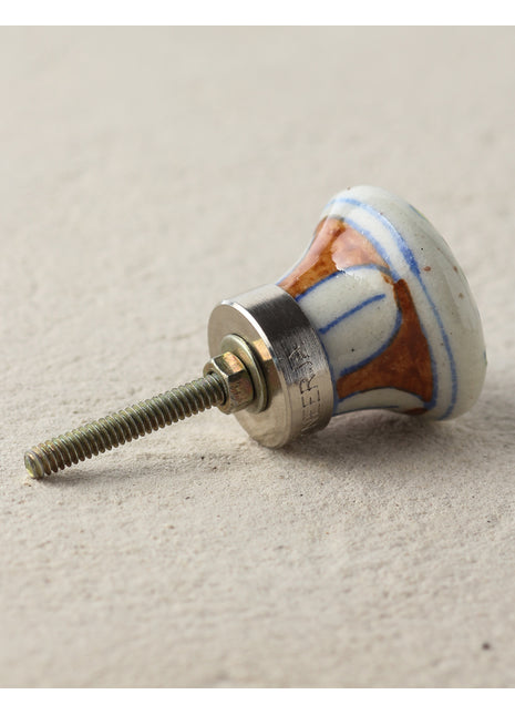 Elegant White Ceramic Round Blue Pottery Door Knob With Multicolor Petals