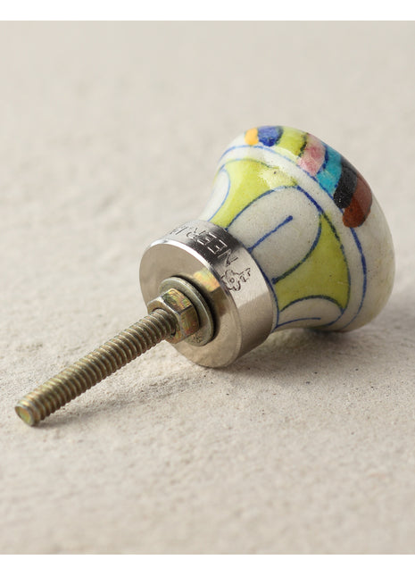 Vintage Multicolor Rainbow With Green Star Ceramic Blue Pottery Knob