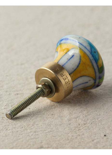 Stylish Multicolor Rainbow With Yellow Star Ceramic Blue Pottery Knob