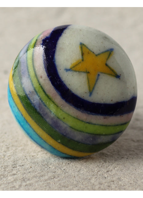 Stylish Multicolor Rainbow With Yellow Star Ceramic Blue Pottery Knob
