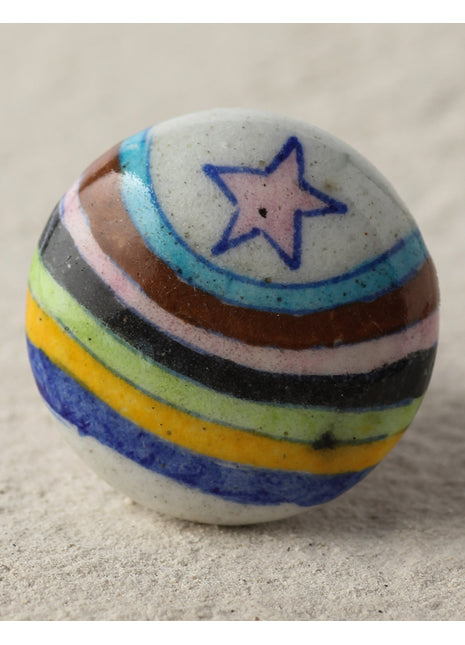 Stylish Multicolor Rainbow With Pink Star Ceramic Blue Pottery Door Knob