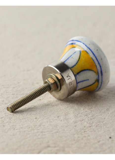 Handcrafted White Ceramic Blue Pottery Knob With Turquoise Flower