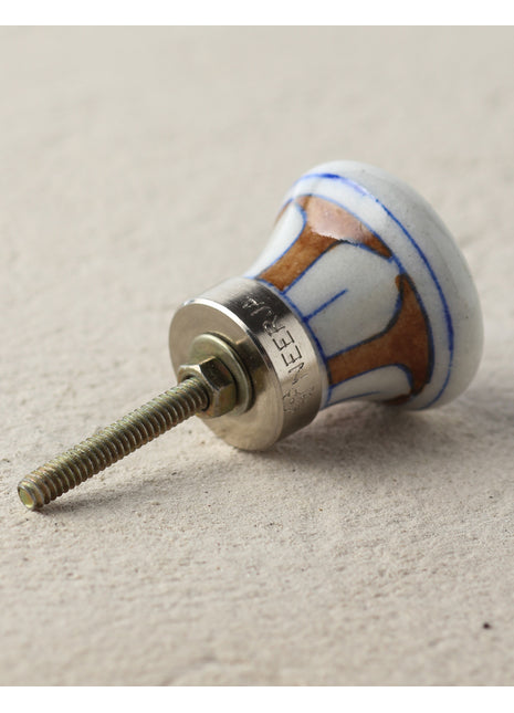 Antique White Blue Pottery Drawer Knob With Brown Flower