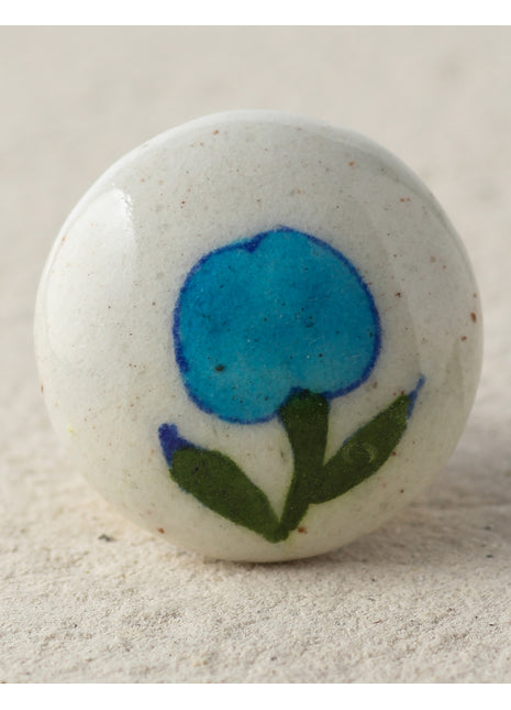 Stylish White Ceramic Blue Pottery Door Knob With Turquoise Flower