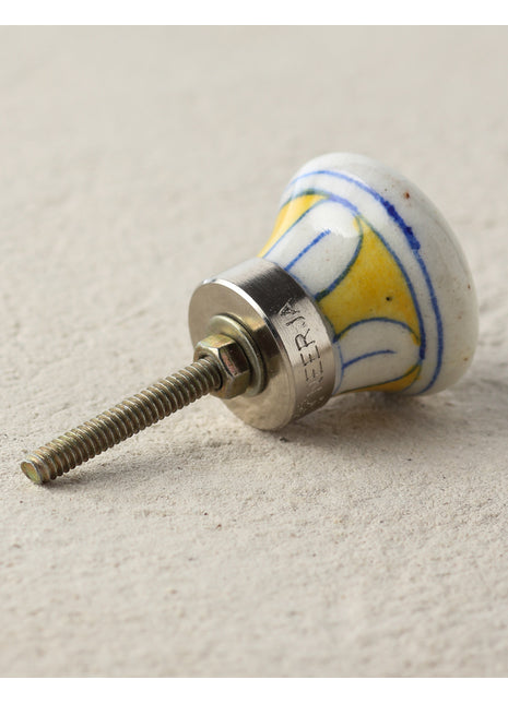 Stylish White Ceramic Blue Pottery Door Knob With Turquoise Flower