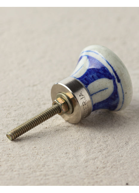 Handmade White Blue Pottery Knob With Blue Flower