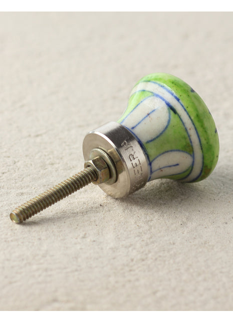 Handmade Light Green Dresser Cabinet Knob With White And Turquoise Design