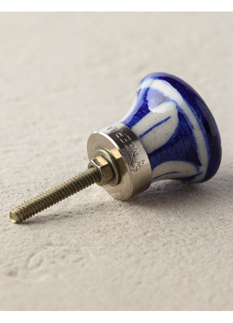 Blue Ceramic Blue Pottery Dresser Cabinet Knob With White Design