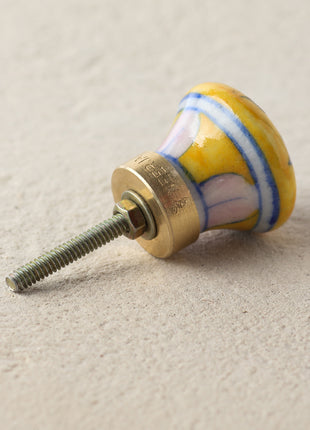 Yellow Handmade Dresser Cabinet Knob With White And Brown Design