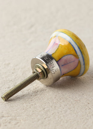 Yellow Handmade Dresser Cabinet Knob With White And Brown Design