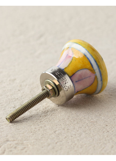 Yellow Handmade Dresser Cabinet Knob With White And Brown Design