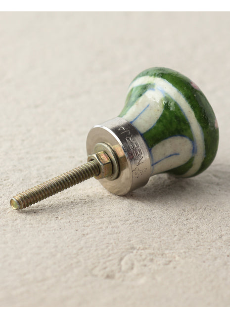 Green Handmade Dresser Cabinet Knob With White And Blue Design