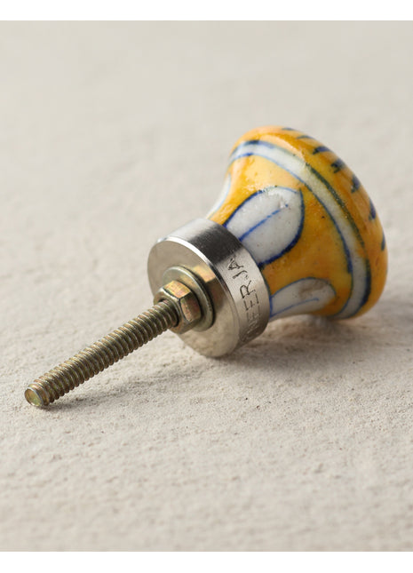 Stylish Blue Flower On Yellow Ceramic Blue Pottery Door Knob