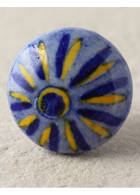 Purple Ceramic Blue Pottery Door Knob With Blue And Yellow Print