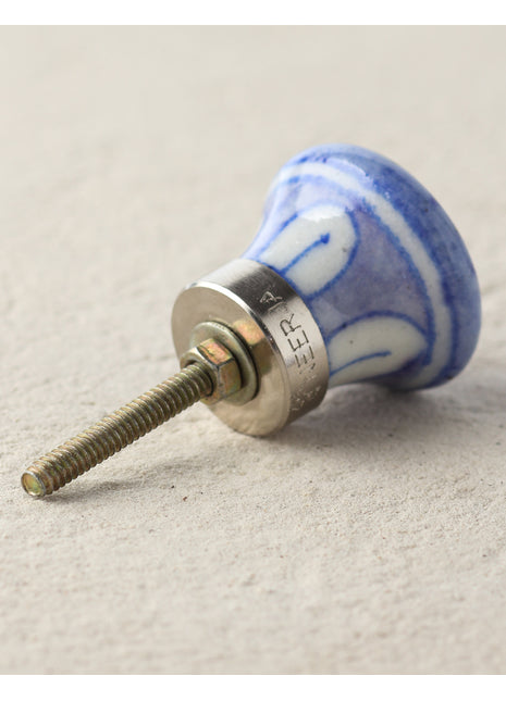 Purple Ceramic Blue Pottery Door Knob With Blue And Yellow Print