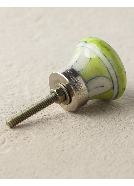 Handmade Light Green Ceramic Door Knob With Yellow And Blue Design