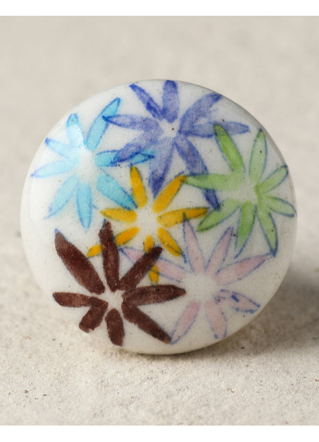 Multicolor Flowers Ceramic Blue Pottery Drawer Knob