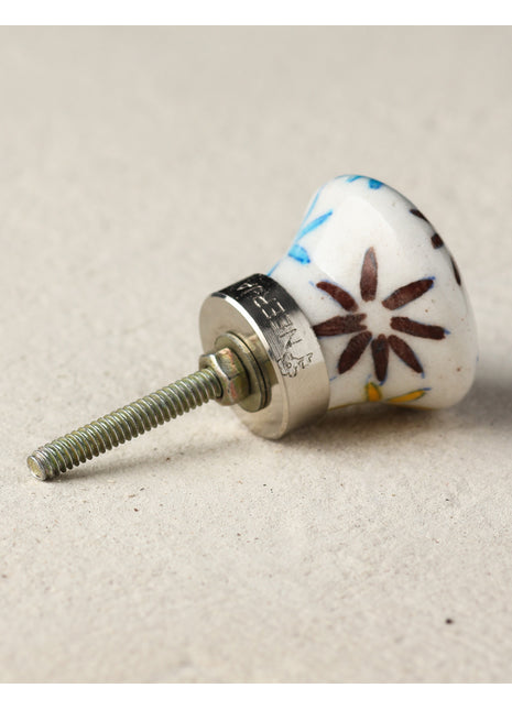 Multicolor Flowers Ceramic Blue Pottery Drawer Knob